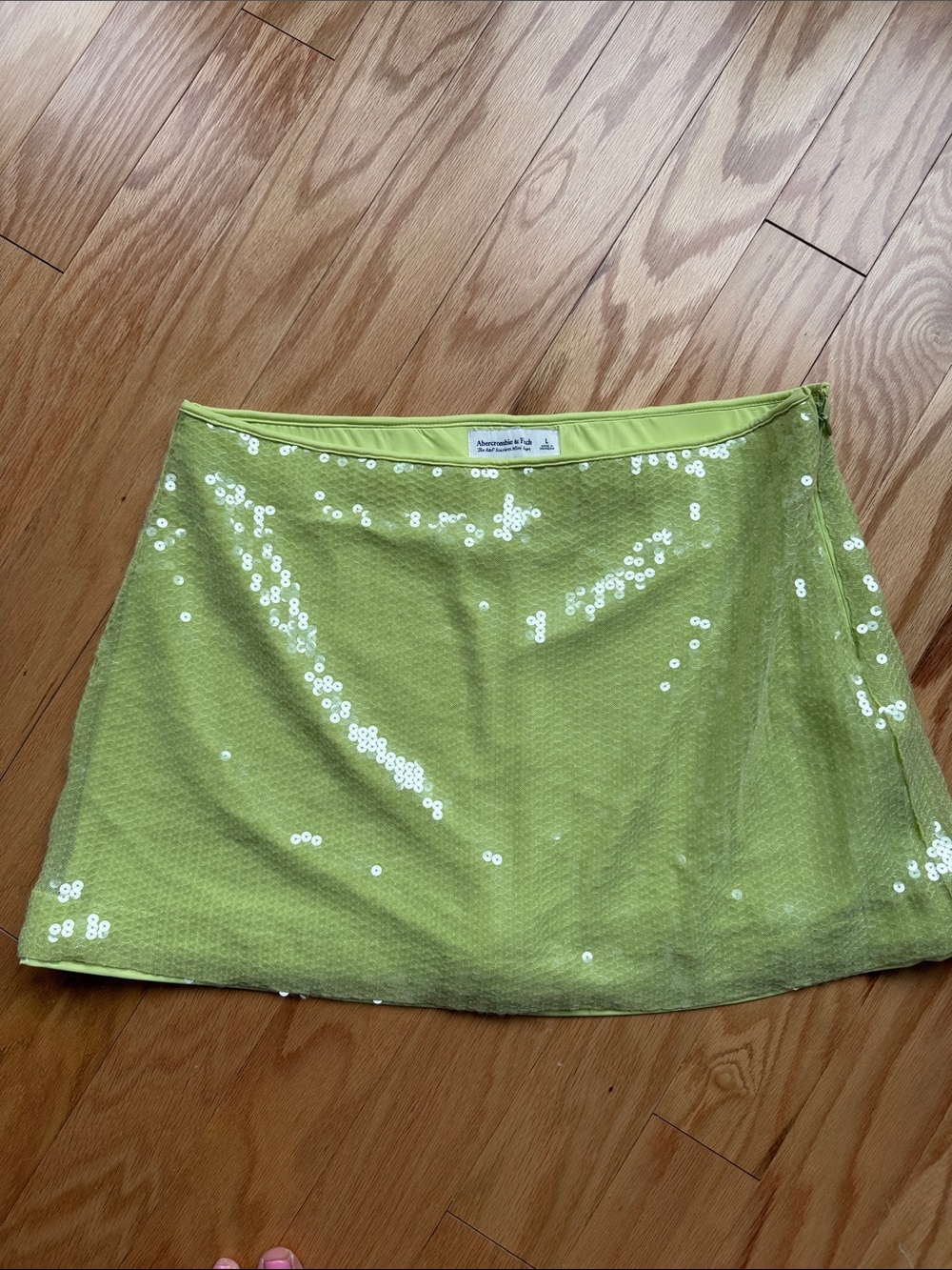 Sequin-Embellished Lime Green Mini Skort by Abercrombie